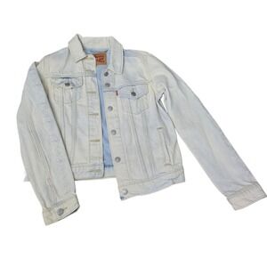 Levis Womens Light Wash Floral Embroidered Denim Trucker Jacket Size M
